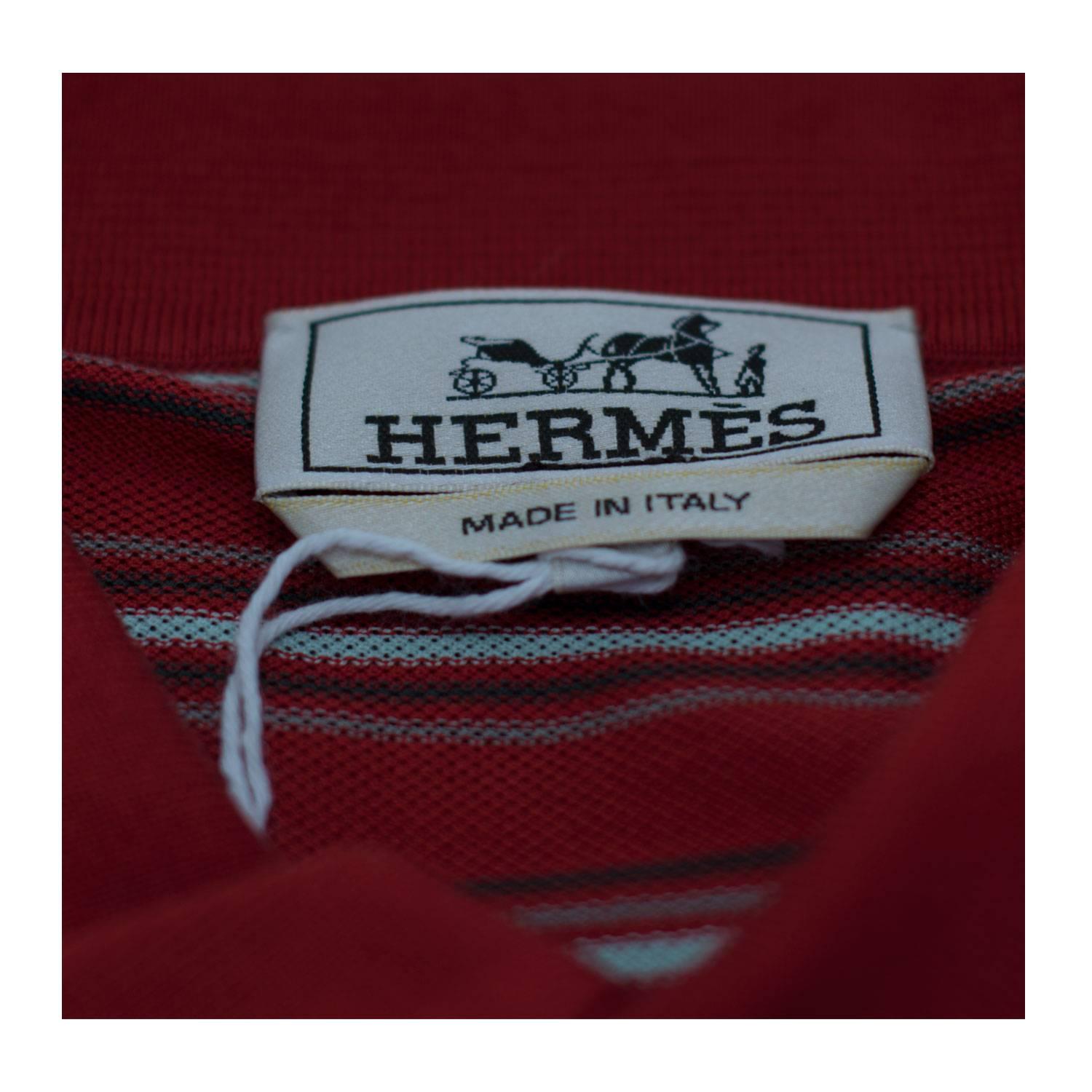 Men's Hermes Polo Manches Courtes Rayures en Pique Size XL 44 Color Tomate 2016. For Sale