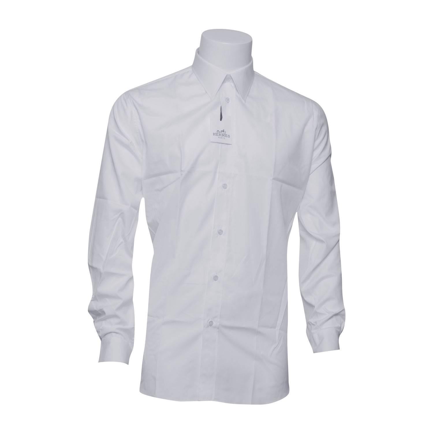 Gray Hermes Chemise Col Droit Popeline de Cotton Unie Size 43 Color Blanc 2016. For Sale
