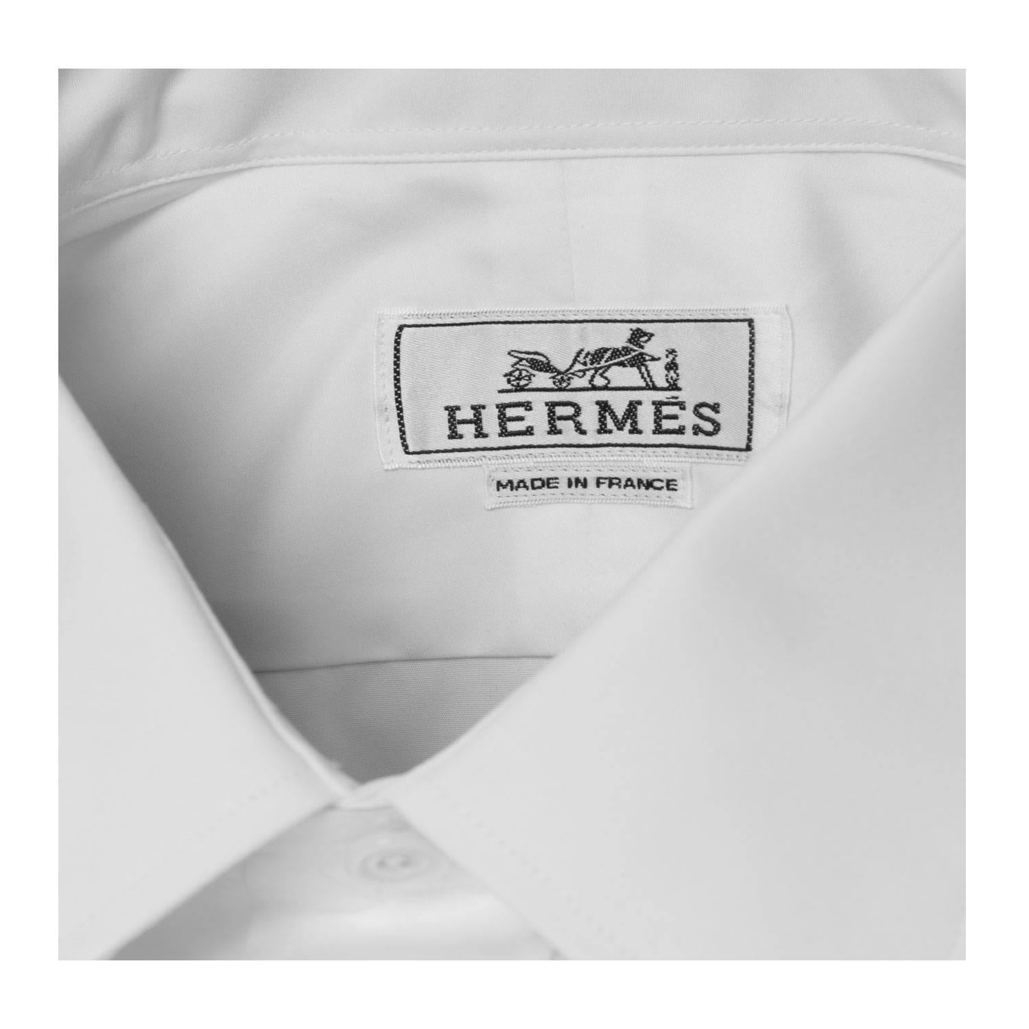 Men's Hermes Chemise Col Droit Popeline de Cotton Unie Size 43 Color Blanc 2016. For Sale