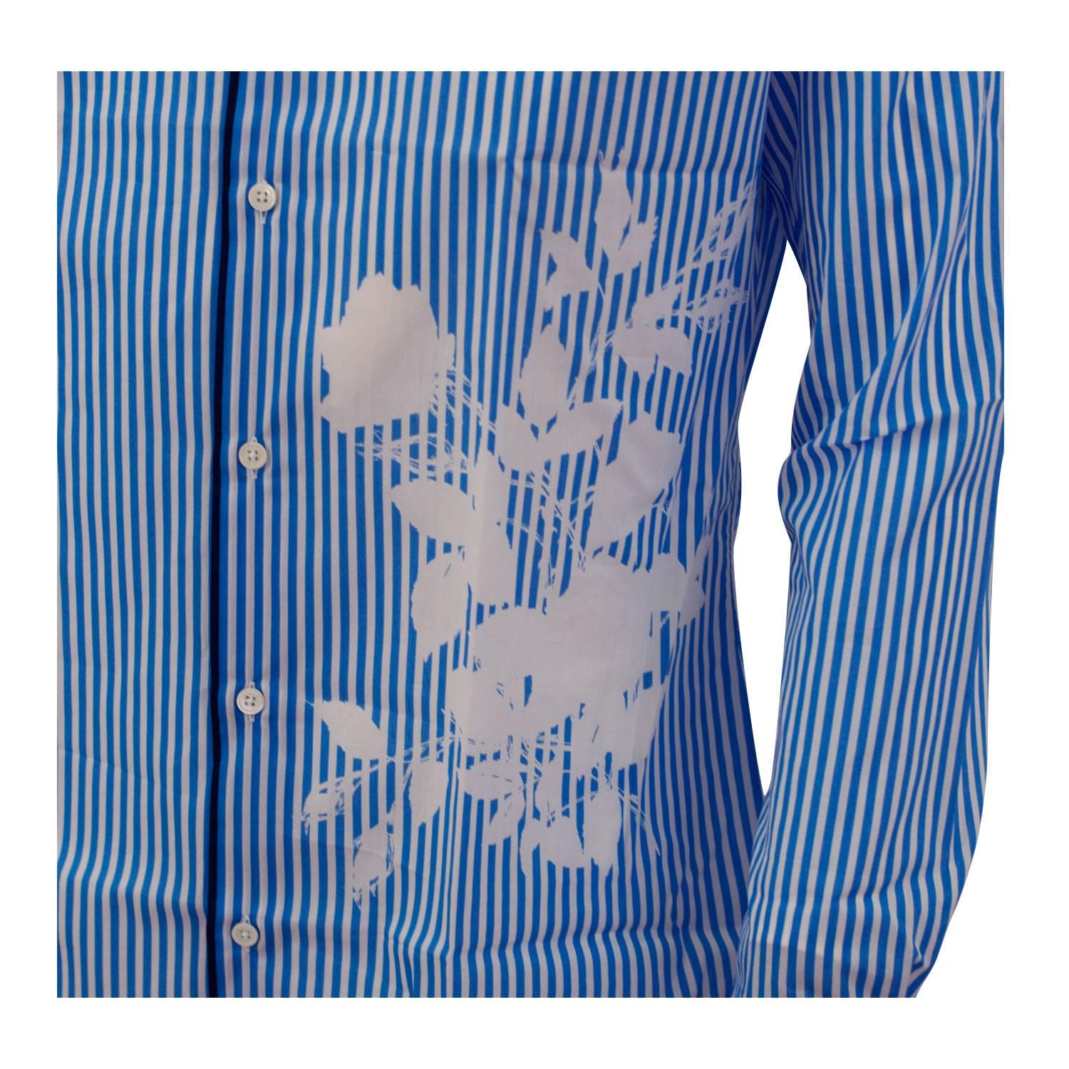 Hermes Shirt Flora Printed Silk Flower Accesory Blue Color 40 Size 2016. In New Condition For Sale In Miami, FL