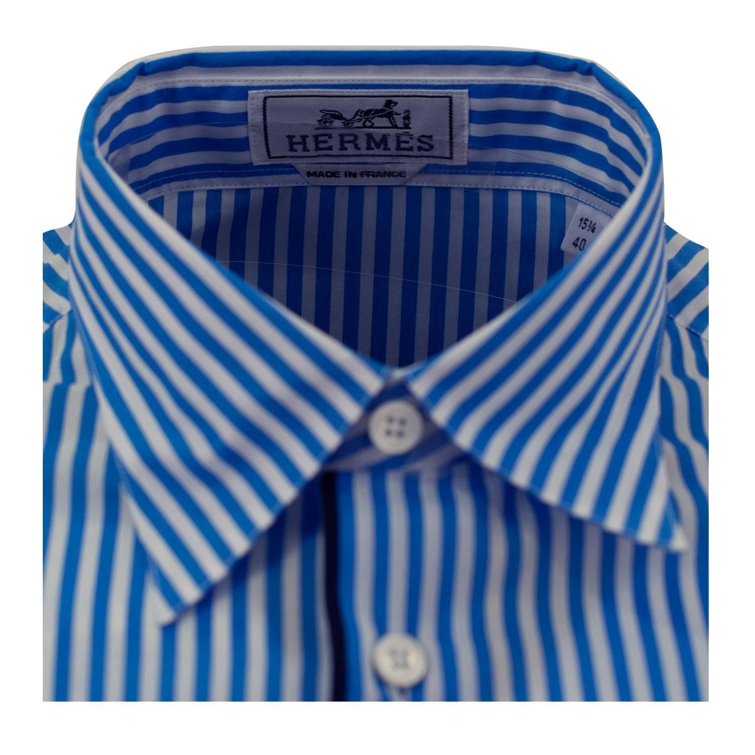 Men's Hermes Shirt Flora Printed Silk Flower Accesory Blue Color 40 Size 2016. For Sale