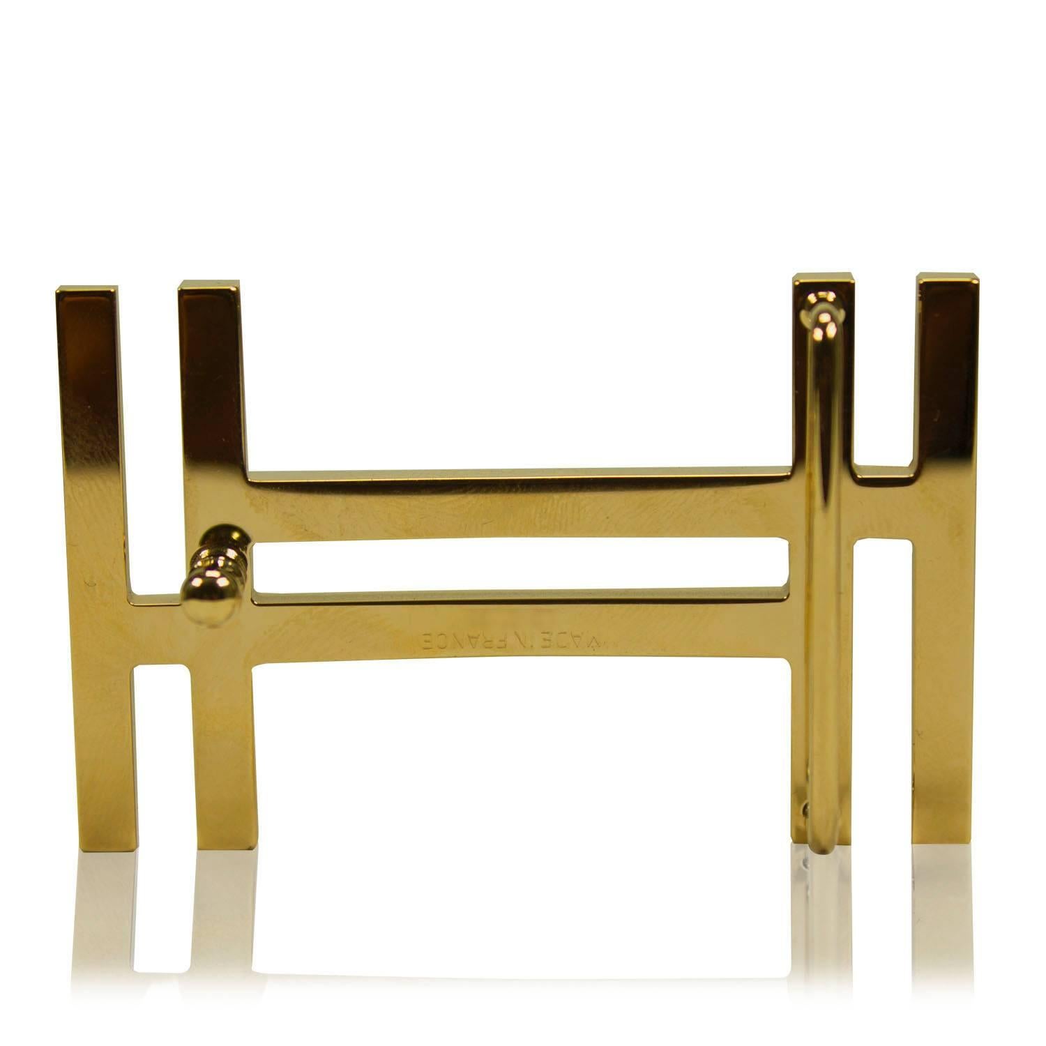 Hermes Belt Reversible 32mm/95cm Togo Leather Noir/Gold Color Double H Permabras In New Condition In Miami, FL