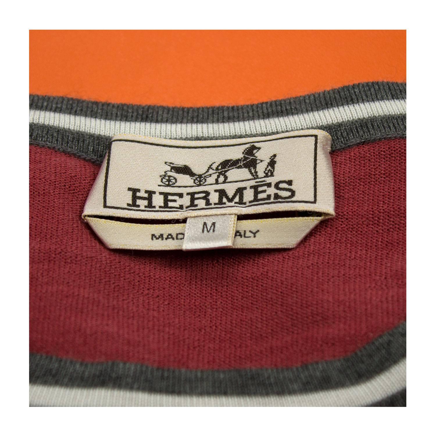 Red Hermes Pull Col Rond Rayures Contrastees Framboise Color M/42 Size 2016 For Sale