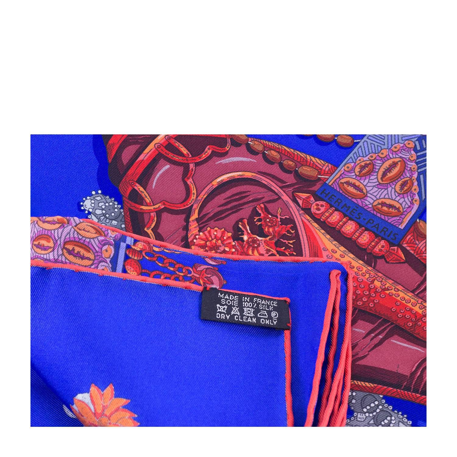 Hermes Carre 100% Silk Chemins de Corail Royal Blue/Blue Grey/Red Color 2016 1