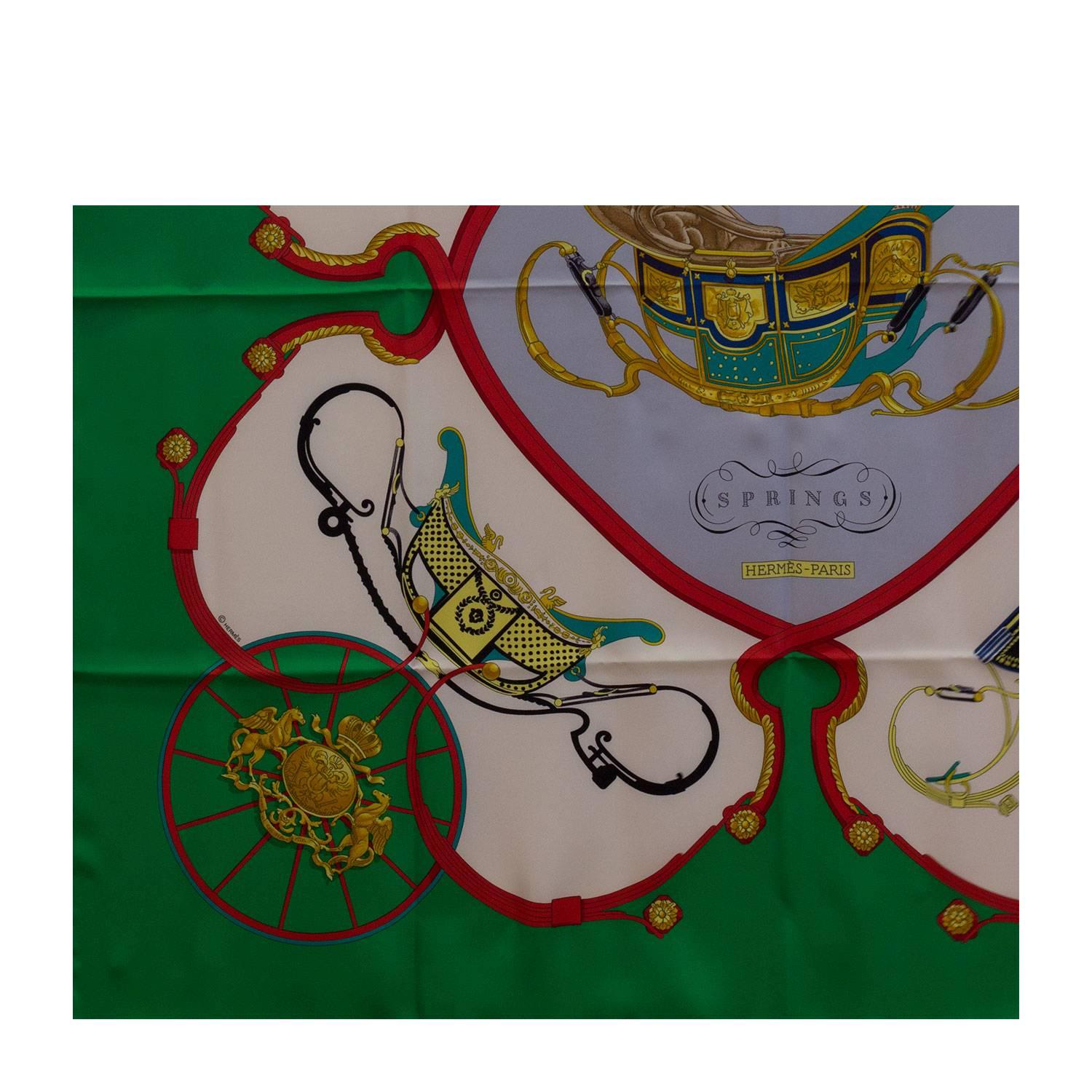 Hermes Carre 100% Silk Springs by Ledoux emerald/white/sky Color 2016 In New Condition In Miami, FL
