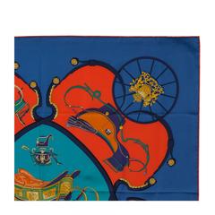 Hermes Scarf "Carre" "Springs" by Ledoux 36" x 36" (90cmx90cm) 100% silk Cobalt