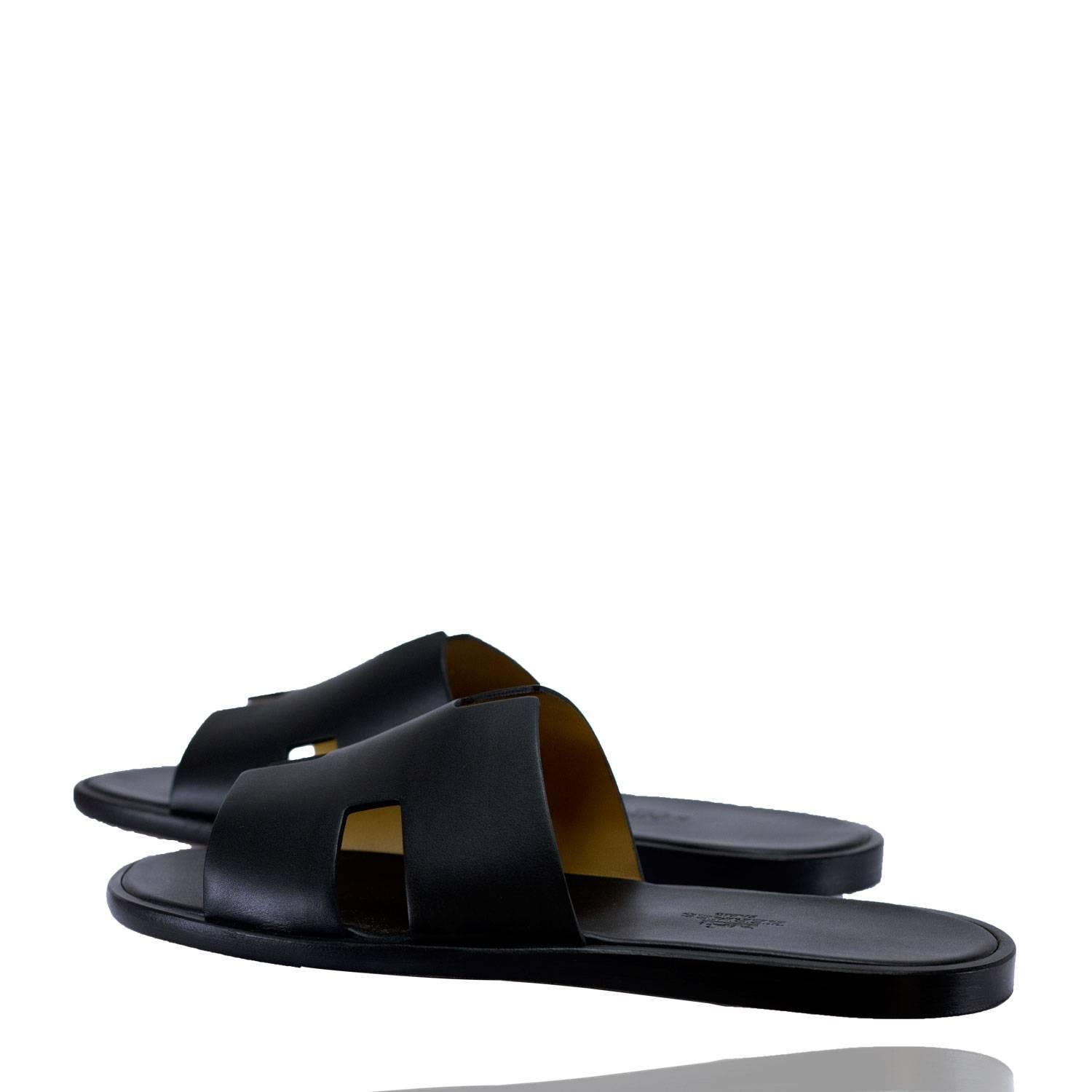 Hermes Men Sandals Izmir Veau Leather Black Color 42 Size 2017 In New Condition In Miami, FL