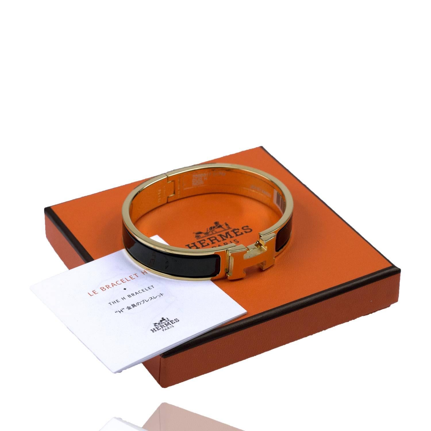 Artisan Hermes Bracelet Clic H Plaque Or Black Color PM 2017 For Sale