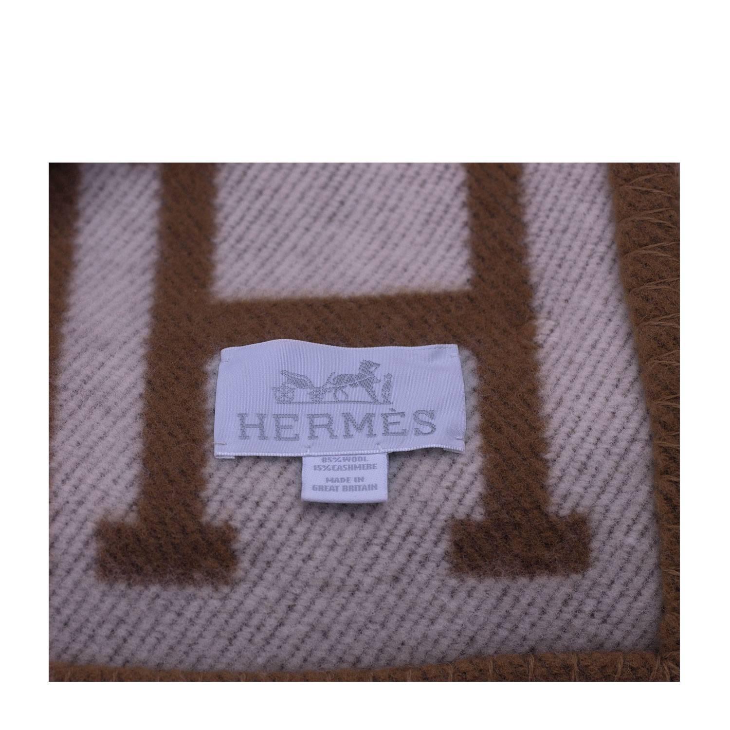 Gray Hermes Avalon Blanket Cocuch Ecru / Camel Color 90% Wool/10% Cachemire 2017