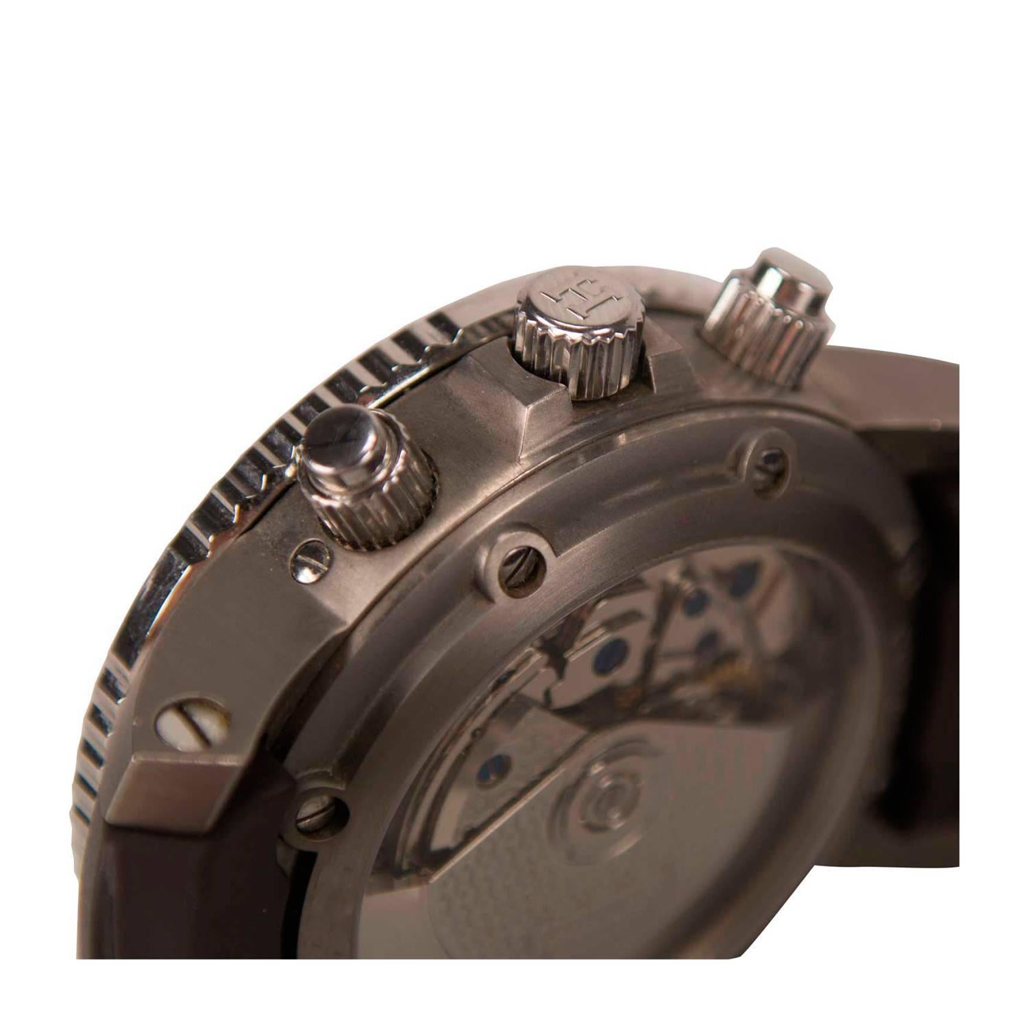 Hermes Clipper Chronographe Watch Rubber Strap Orange, Black, Brown 2012. In Good Condition For Sale In Miami, FL