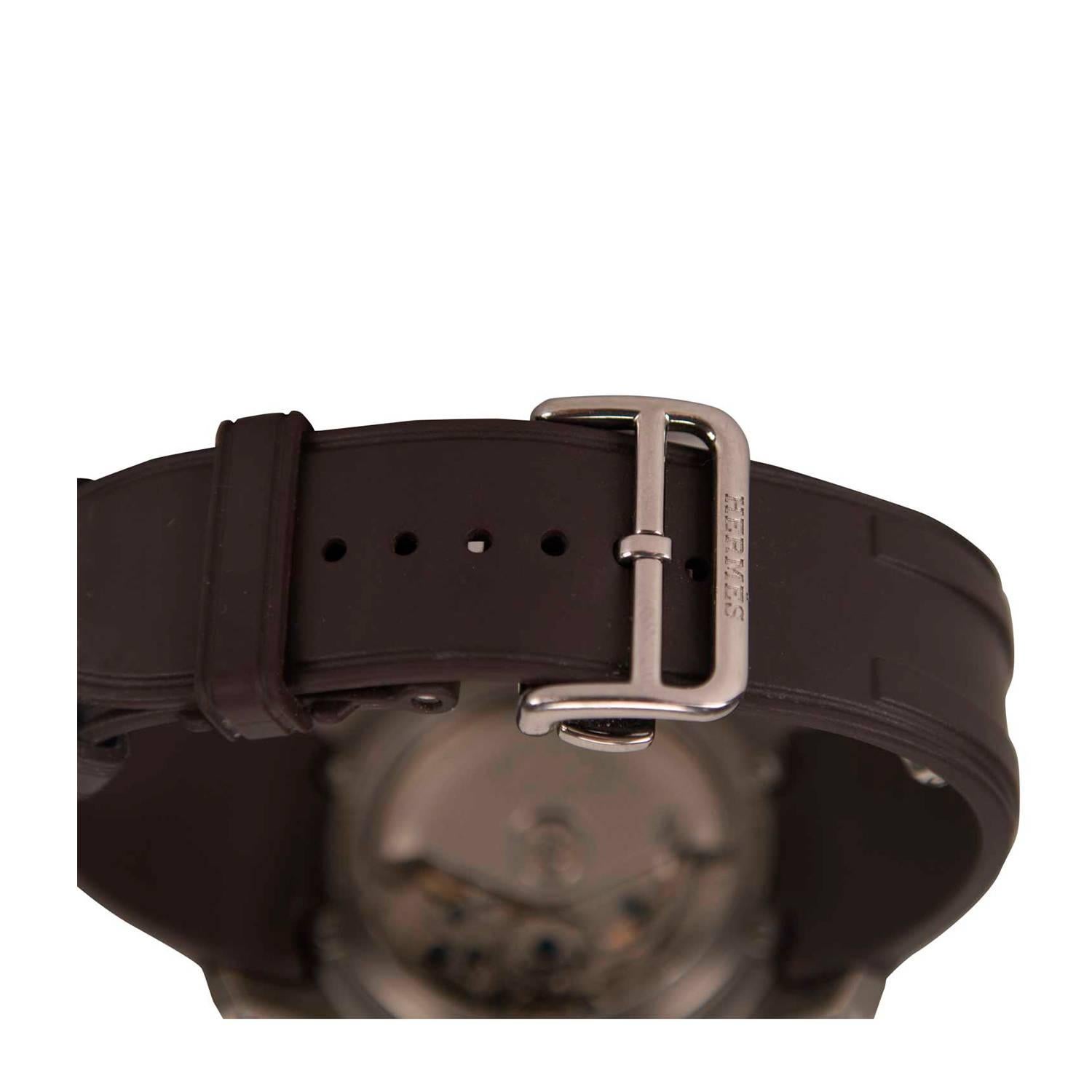 Women's Hermes Clipper Chronographe Watch Rubber Strap Orange, Black, Brown 2012. For Sale