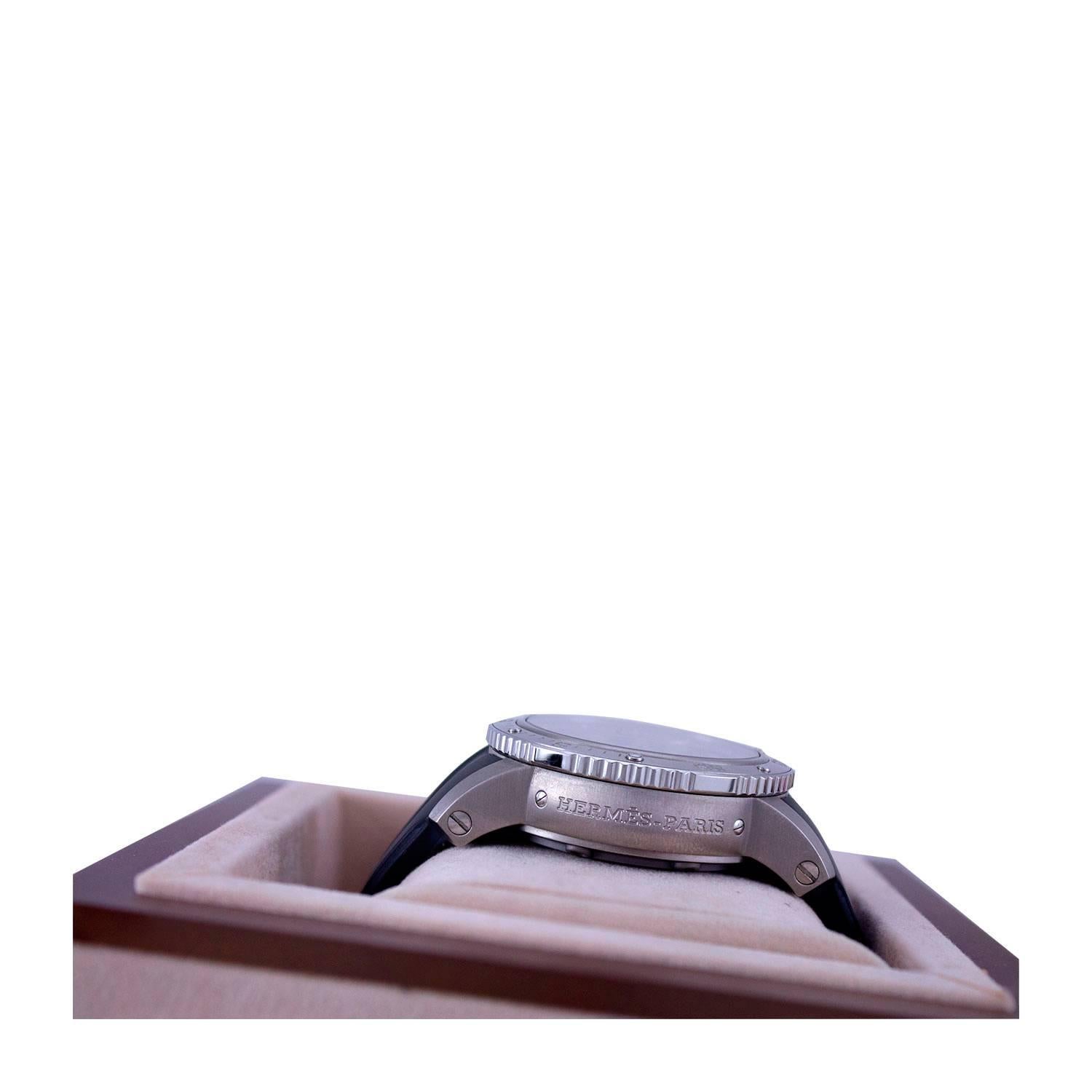 Hermes Clipper Chronographe Watch Rubber Strap Orange, Black, Brown 2012. For Sale 1
