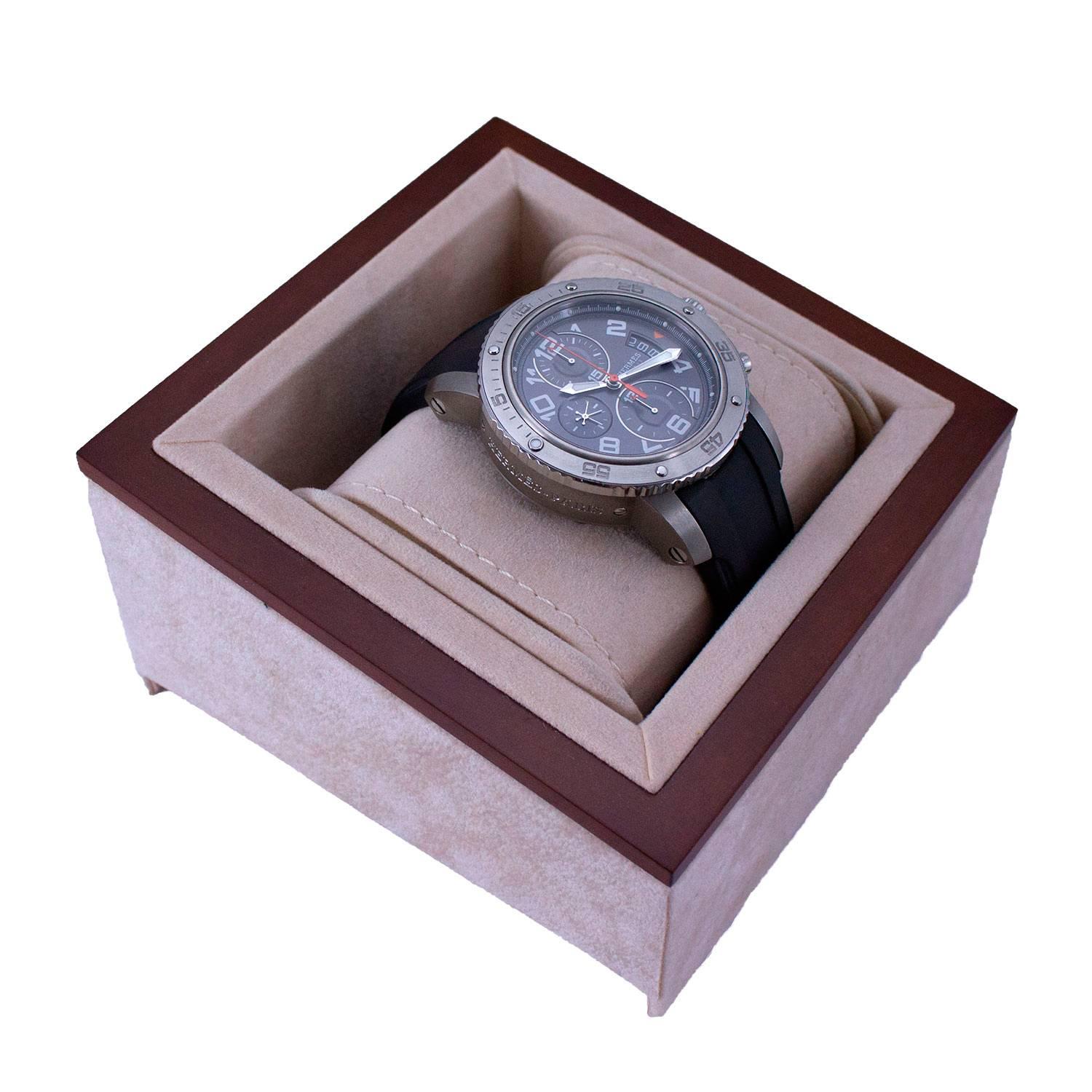 Hermes Clipper Chronographe Watch Rubber Strap Orange, Black, Brown 2012. For Sale 2