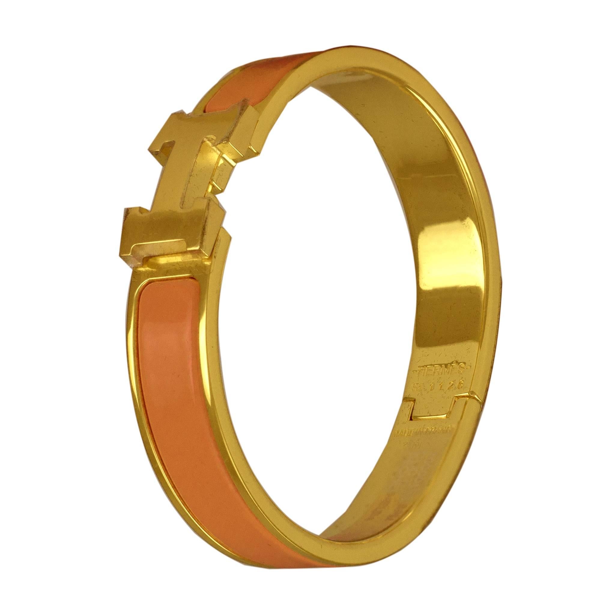 Hermes Bracelet "Clic H" Gold Plated Hardware Peche Melba Color PM Size S 2017 For Sale