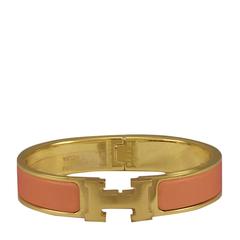 Hermes Bracelet "Clic H" Gold Plated Hardware Peche Melba Color PM Size S 2017