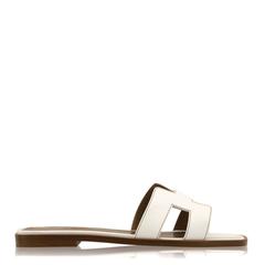 Hermes Woman Sandales "Oran" Box Leather White Piqures Havane Color 6 Size