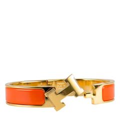 Hermes Bracelet "Clic H" Gold Plated Hardware Orange Color PM Size S 2017
