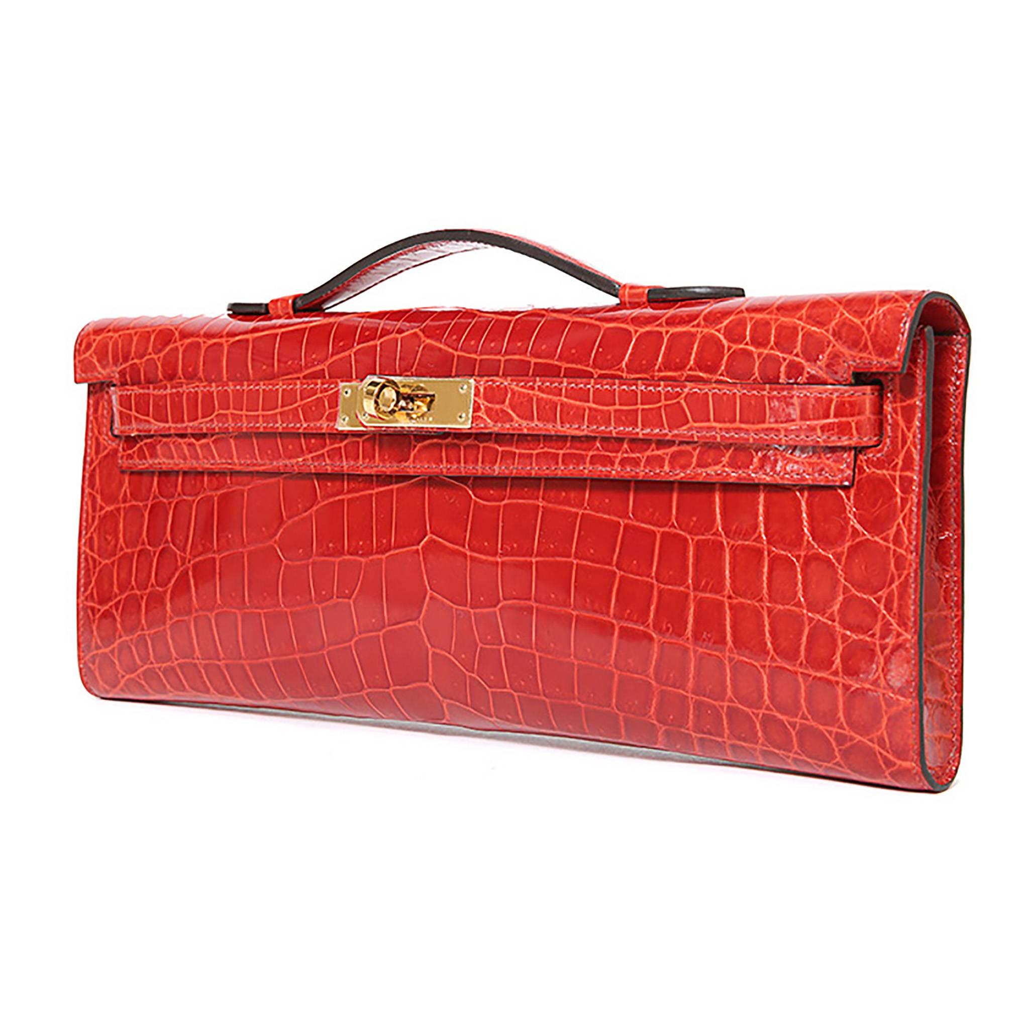 Hermes Kelly Cut Crocodilus Niloticus Leather Red Color GHW 1