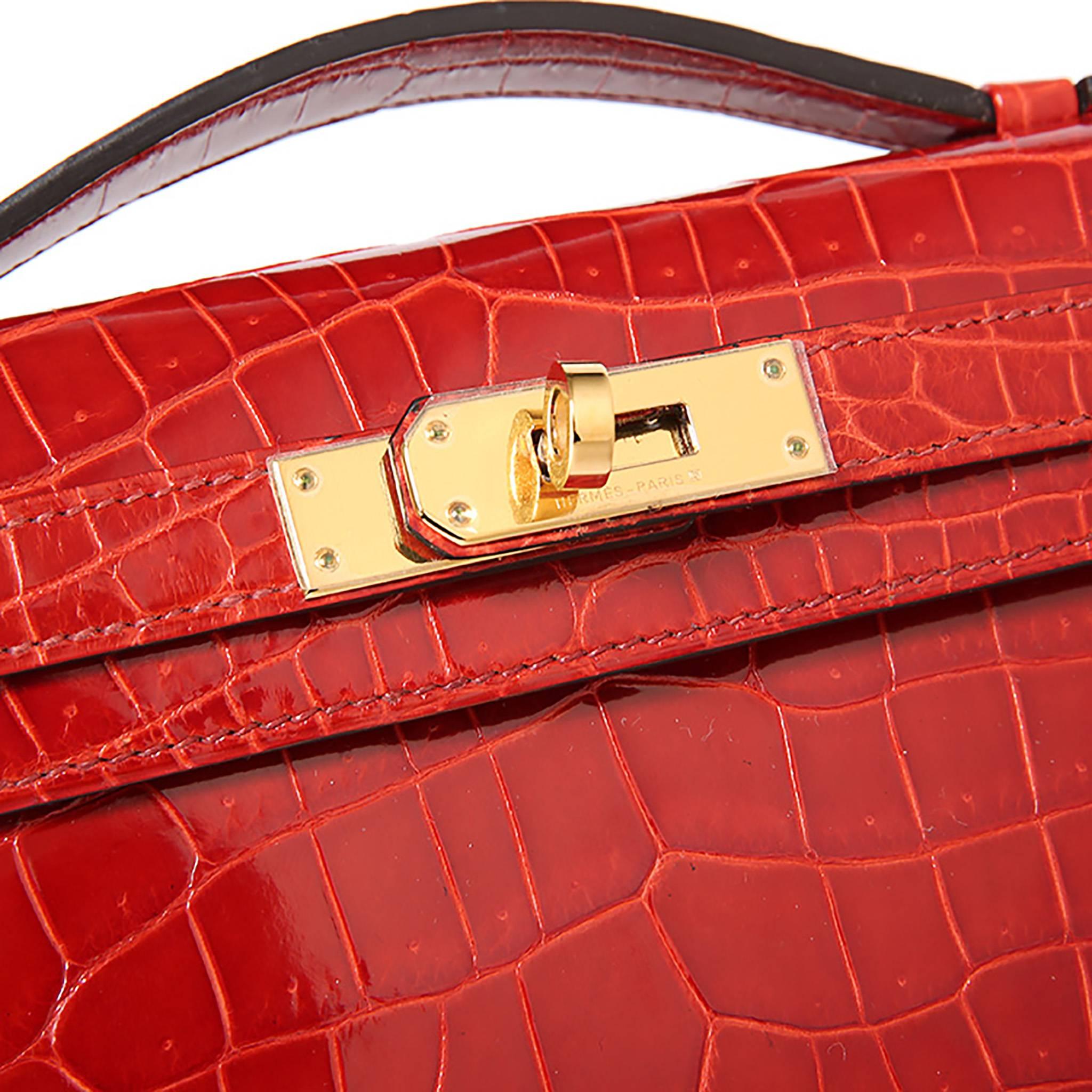 Hermes Kelly Cut Crocodilus Niloticus Leather Red Color GHW 2