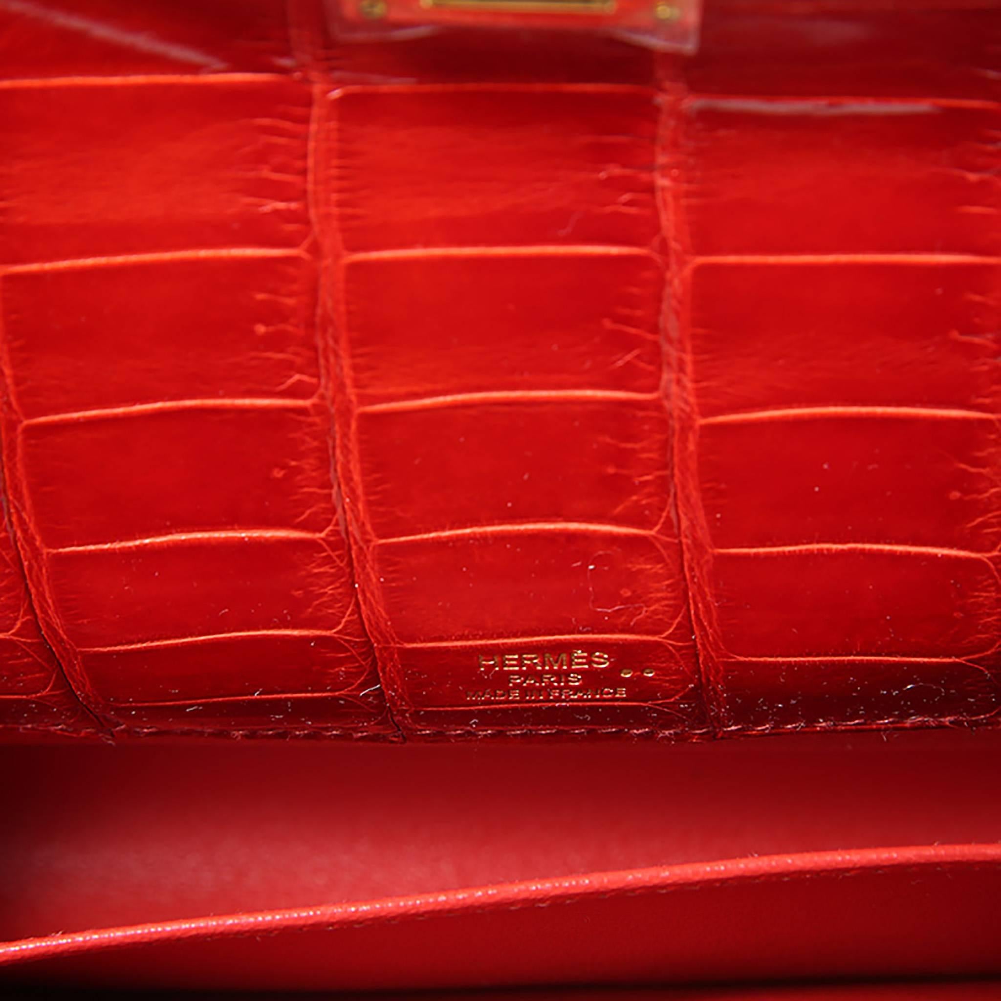 Hermes Kelly Cut Crocodilus Niloticus Leather Red Color GHW 3