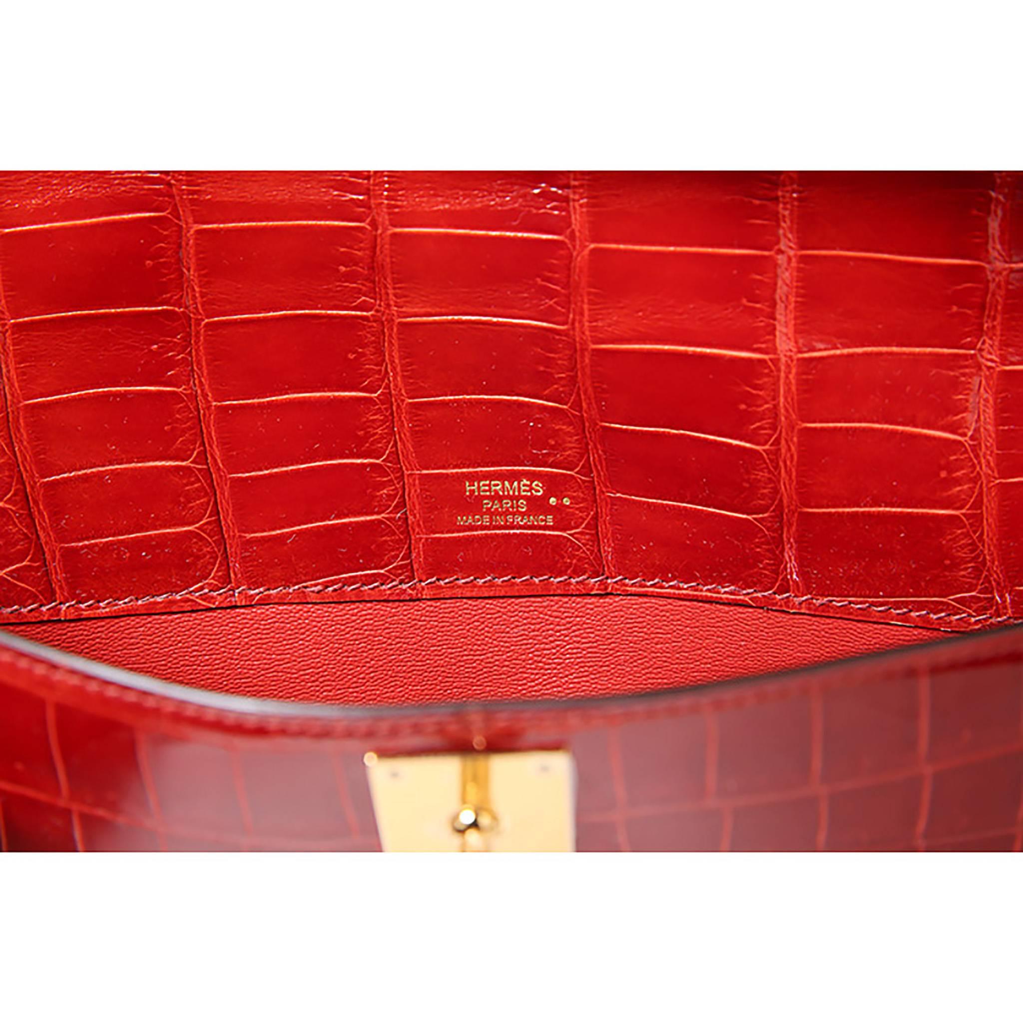 Hermes Kelly Cut Crocodilus Niloticus Leather Red Color GHW 4