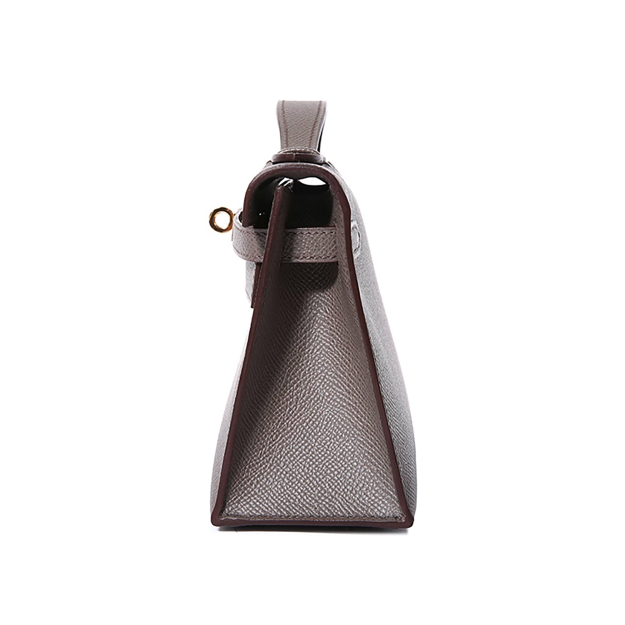 Gris Hermès - Mini pochette Kelly en cuir Epsom couleur étain