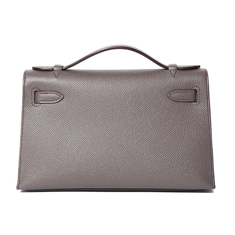 Hermes Mini Kelly Pochette Epsom Leather Etain Color GHW at 1stDibs