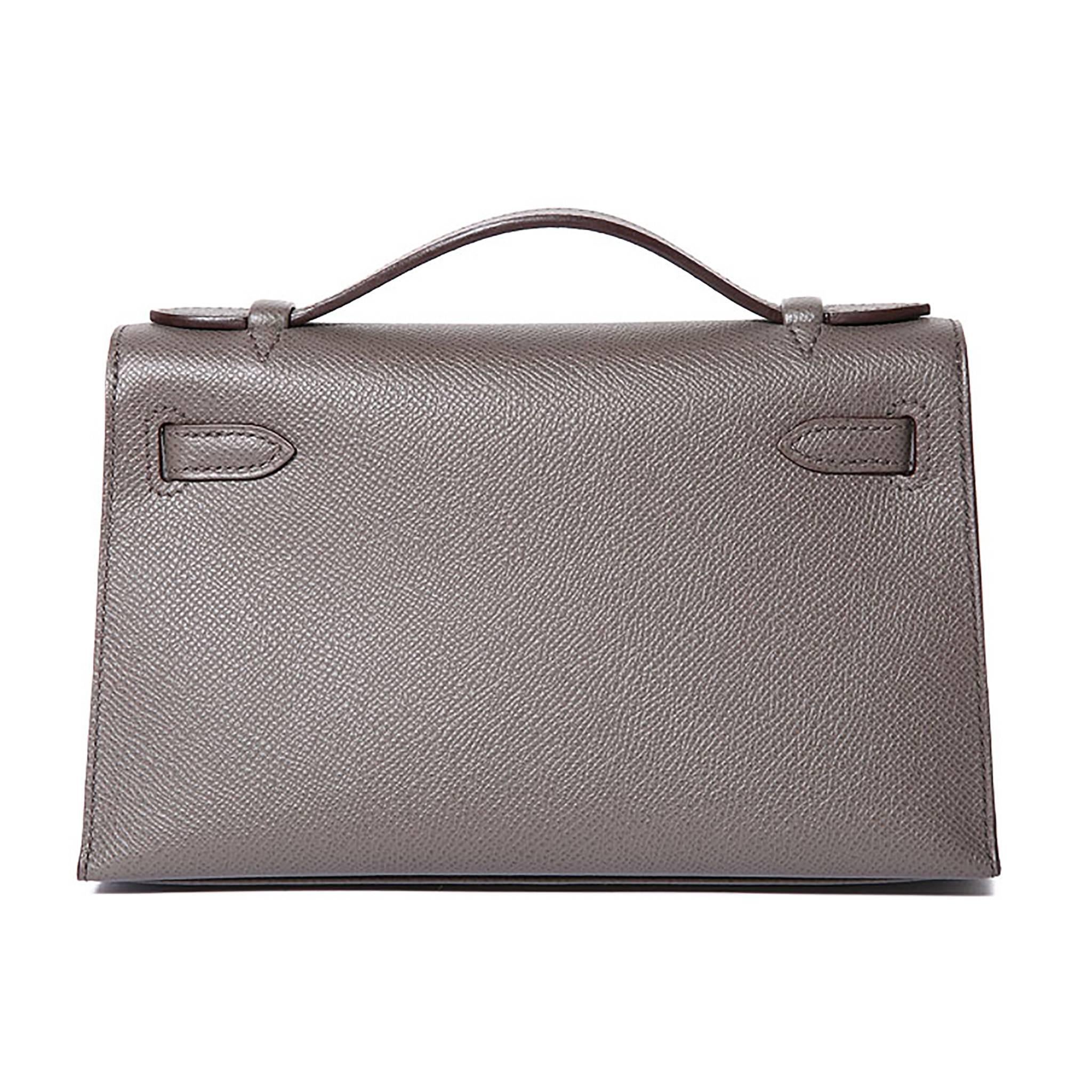 Hermès - Mini pochette Kelly en cuir Epsom couleur étain Neuf à Miami, FL