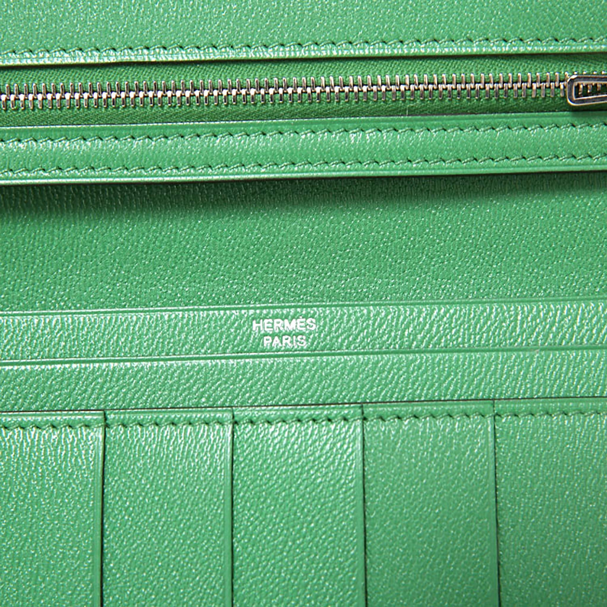 Hermes Bearn Wallet Crocodile Fight Lizard Skin Green / Ombre Color PHW 2
