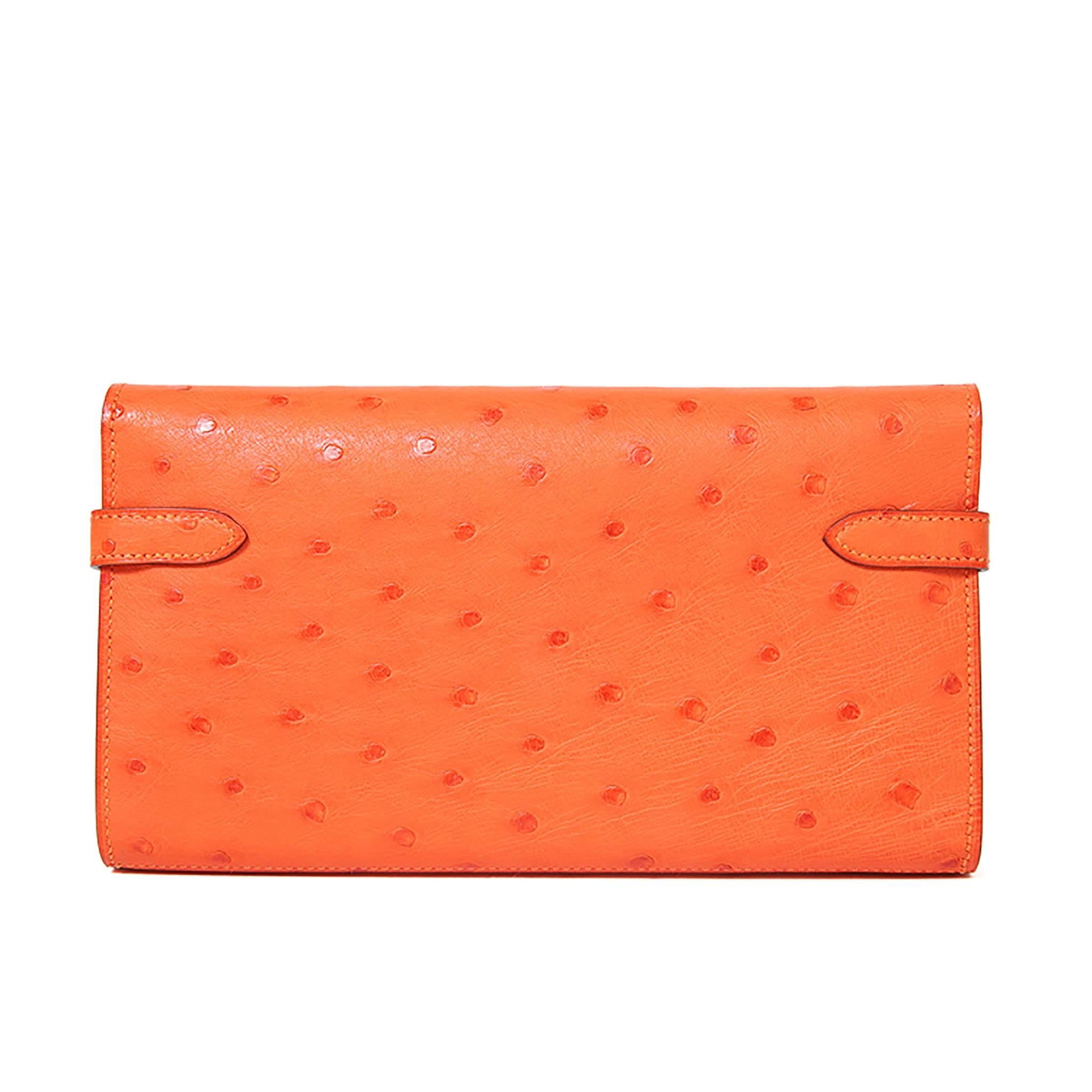 Hermes Kelly Wallet Ostrich Leather Orange Color GHW In New Condition In Miami, FL