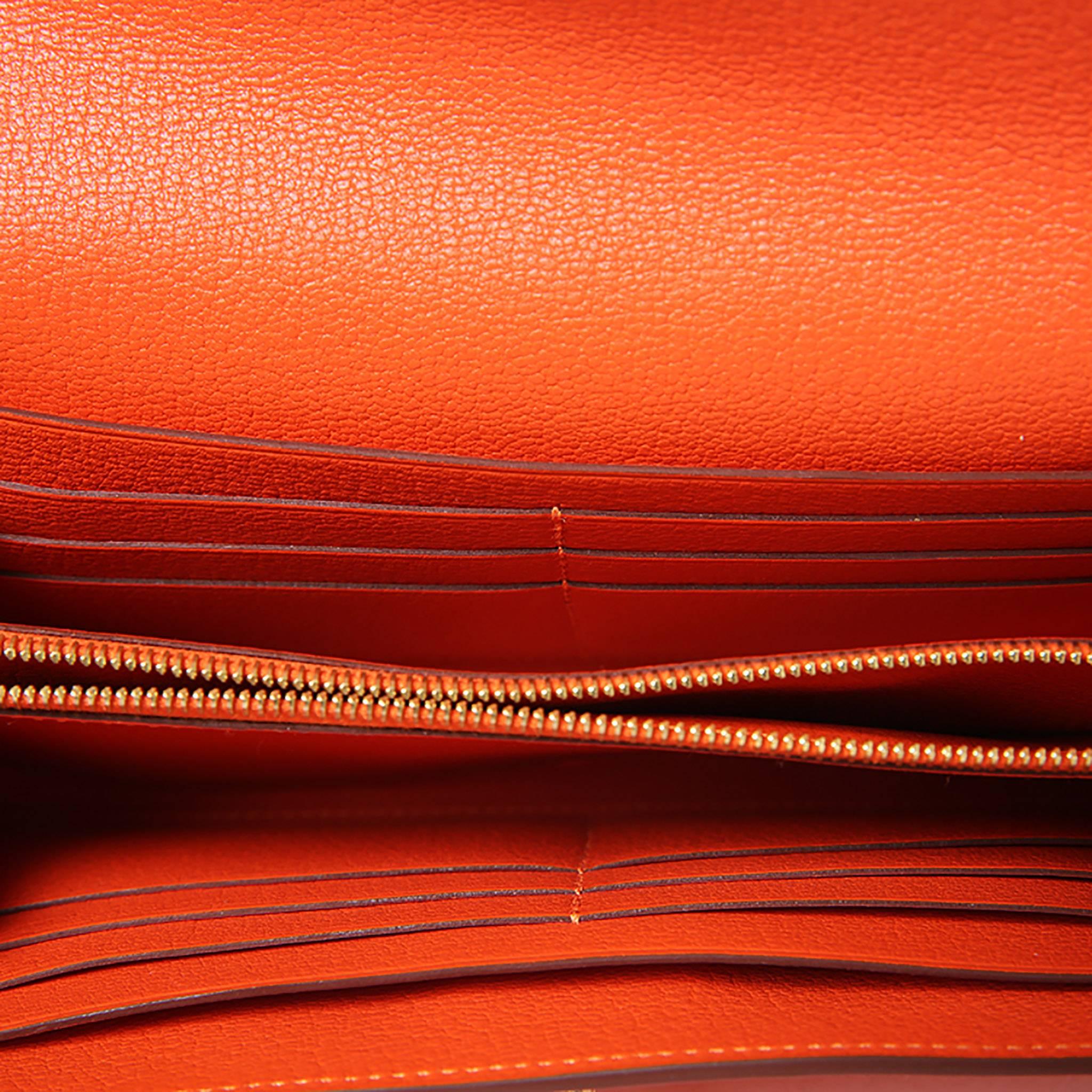 Hermes Kelly Wallet Ostrich Leather Orange Color GHW 3