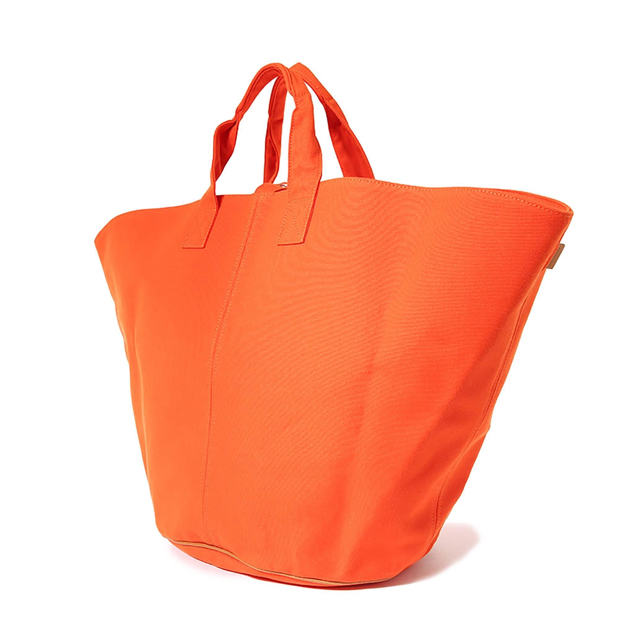 Red Hermes Canvas Shopping Bag Orange