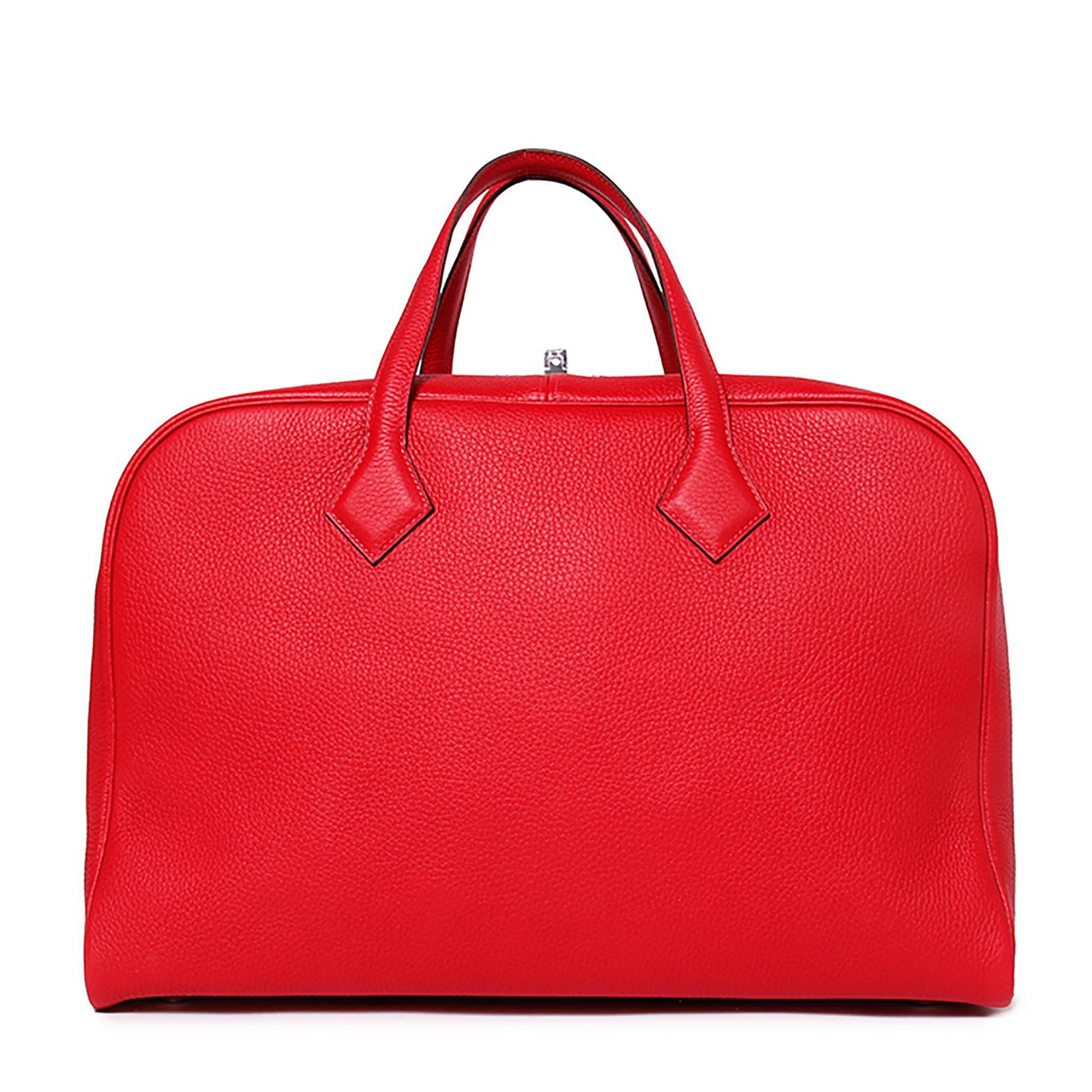 Hermes Tote Bag Victoria II 43 T. Clemence Leather Red Color PHW In New Condition In Miami, FL