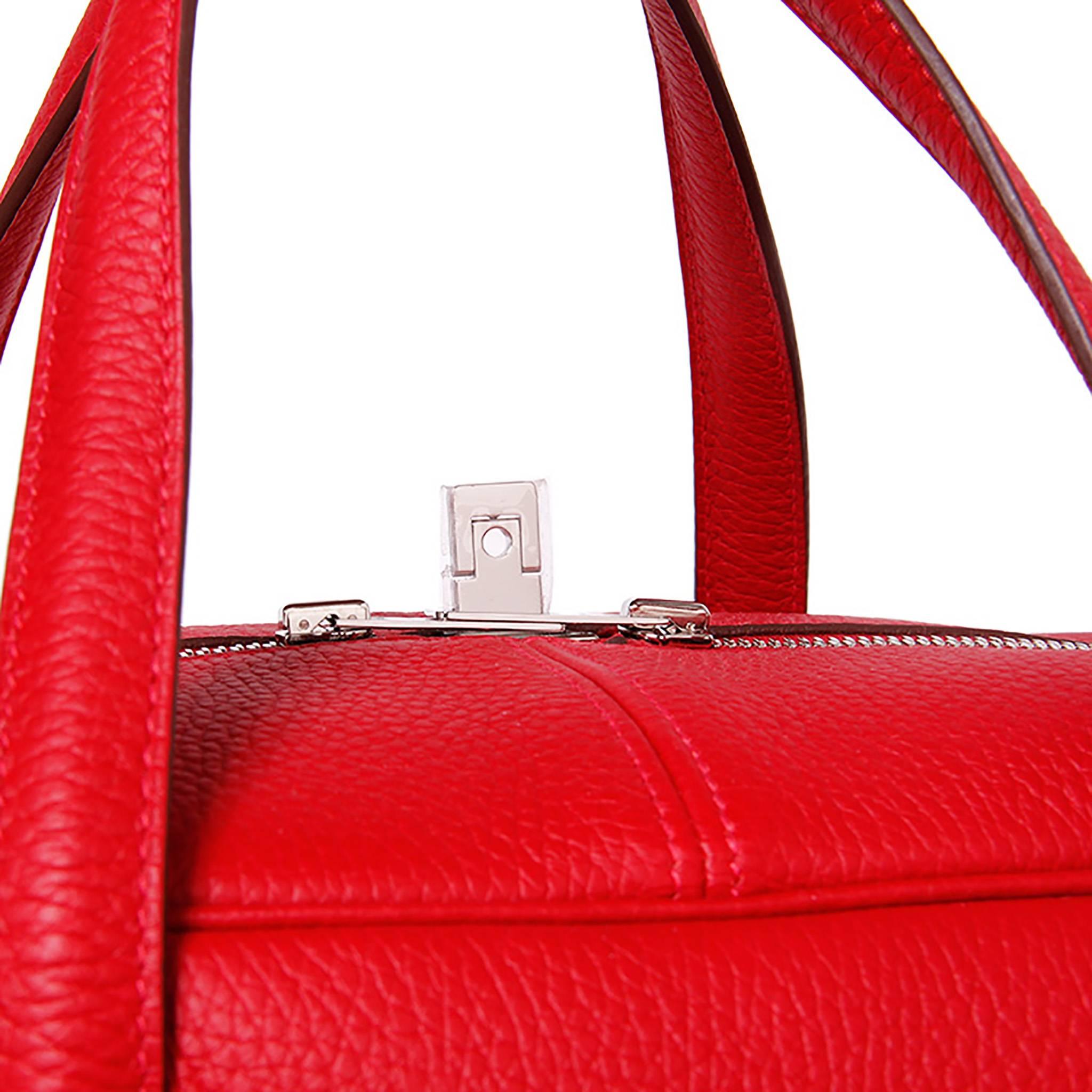Hermes Tote Bag Victoria II 43 T. Clemence Leather Red Color PHW 1