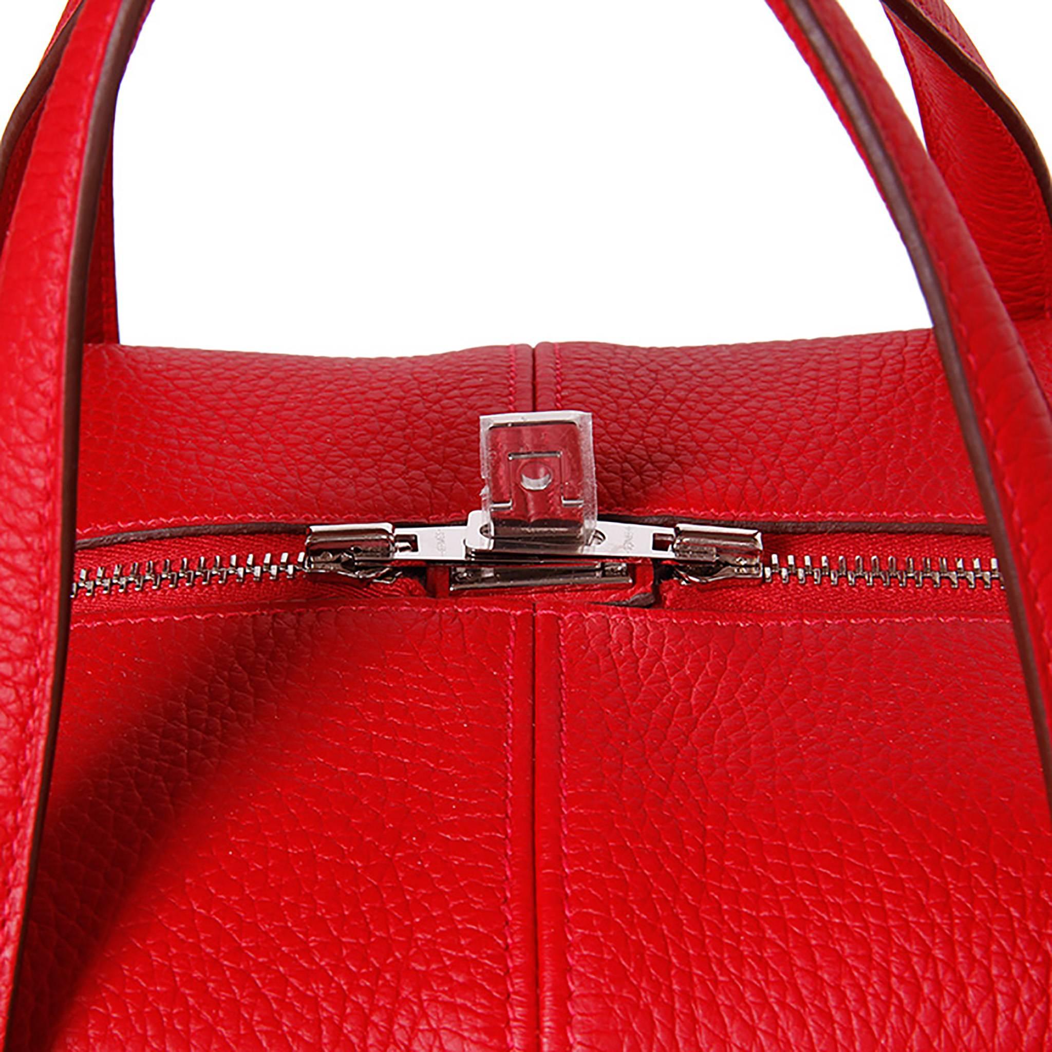Hermes Tote Bag Victoria II 43 T. Clemence Leather Red Color PHW 2