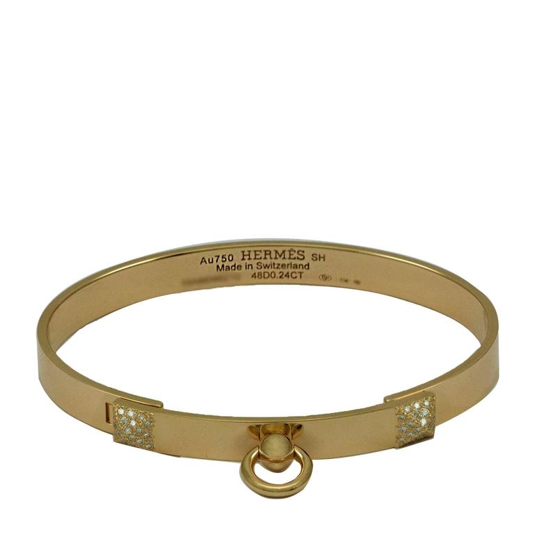 Hermes 18K Rose Gold Collier de Chien CDC Bangle St Bracelet Cuff