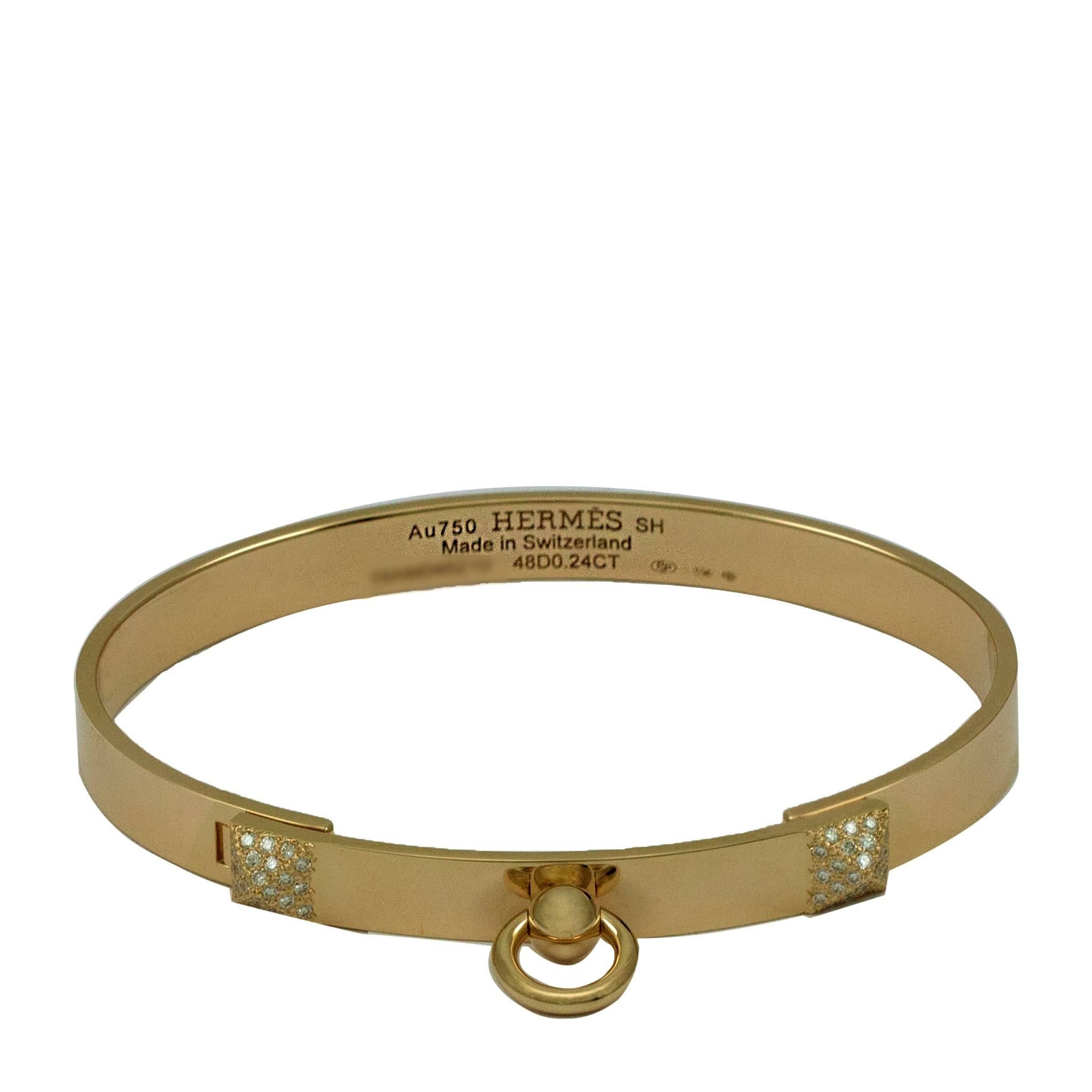 Hermes Bracelet "Dog Collar" Collier de Chien (CDC) Pink Gold 48 Diamonds PM For Sale