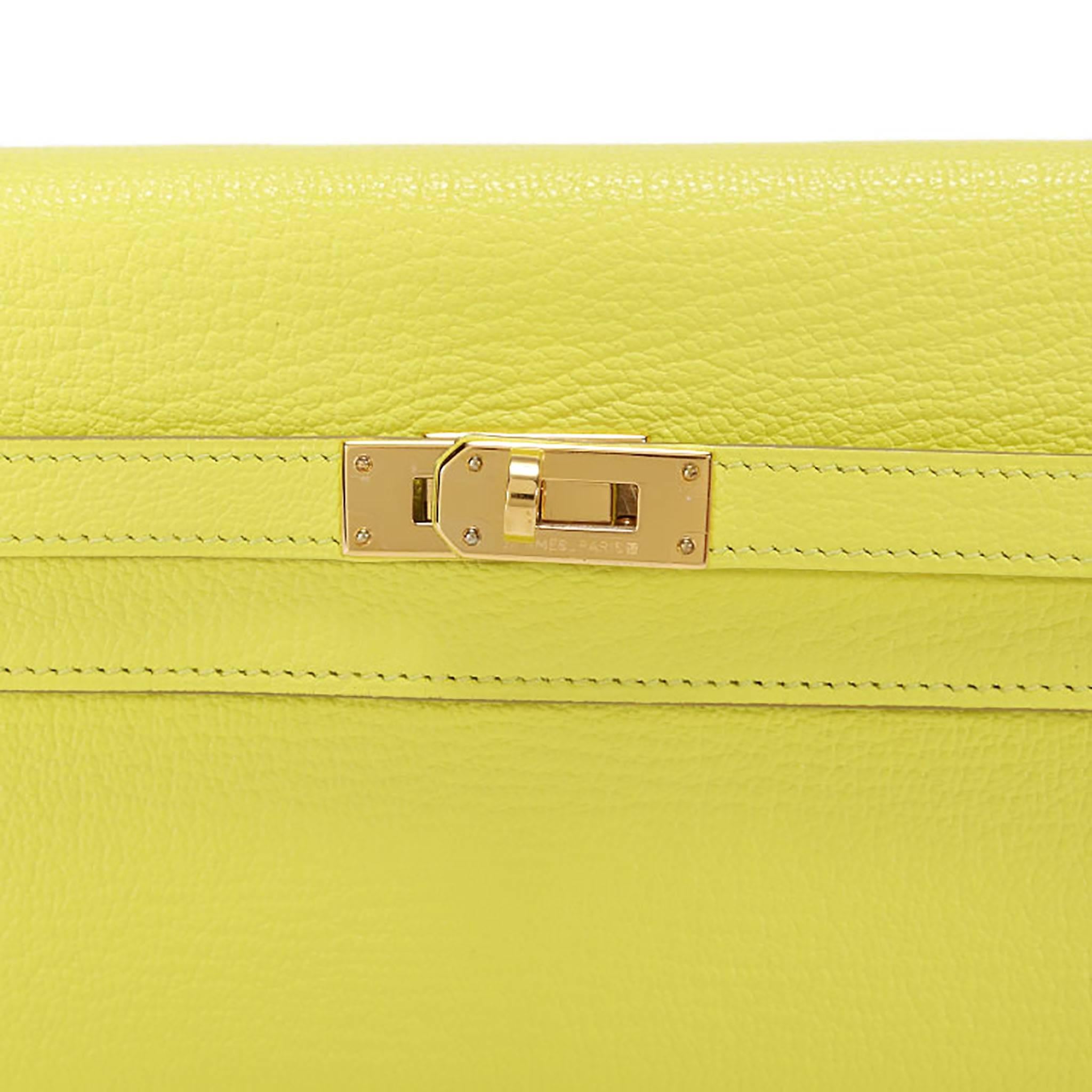Hermes Kelly Wallet Leather Yellow Color GHW 2