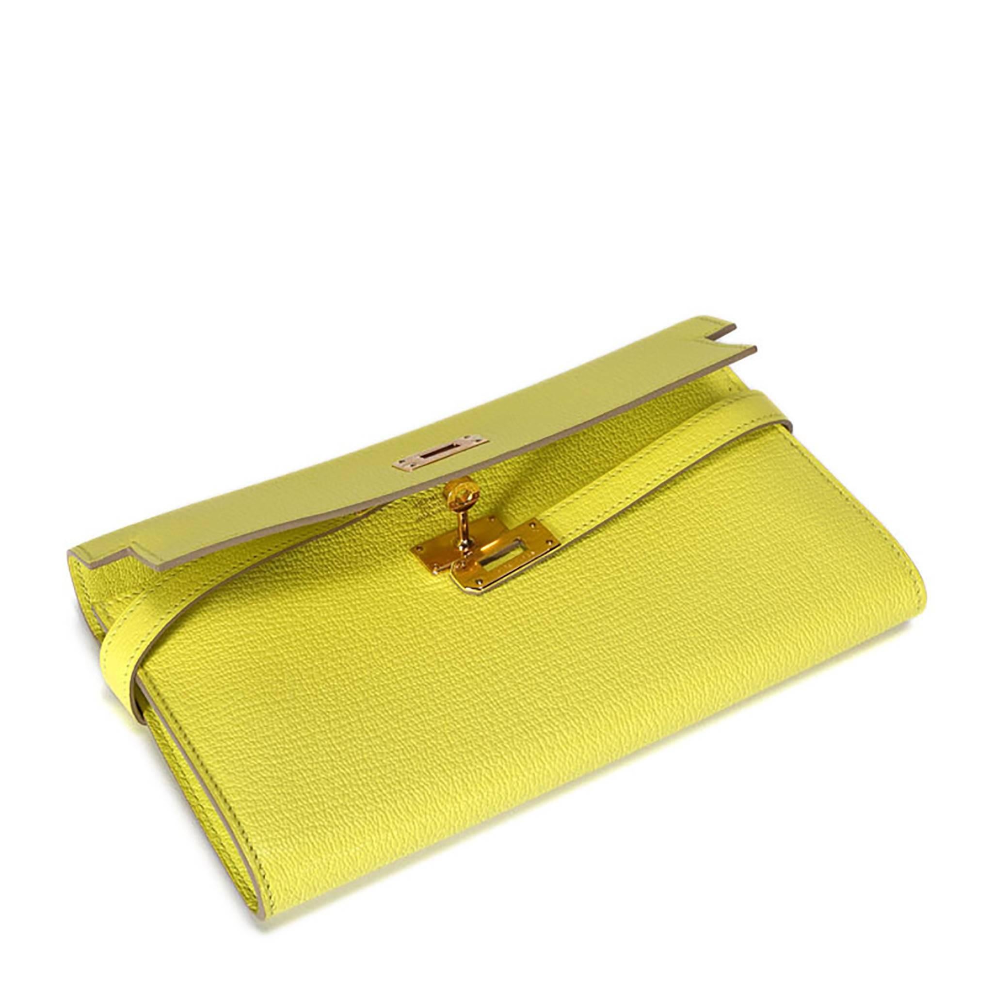 Hermes Kelly Wallet Leather Yellow Color GHW 3