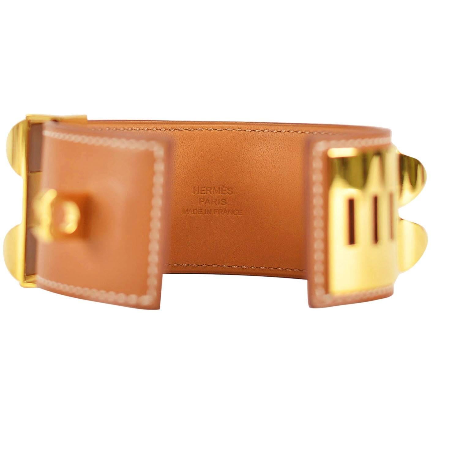 Artisan HERMES Bracelet Collier de Chien V2 S Tan Barenia Fauve Color Gold Hardware 2015