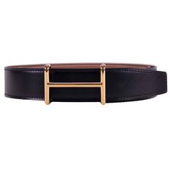 HERMES BELT  32 mm 95cm BOX TOGO BLACK GOLD HARDWARE REVERSIBLE 2015