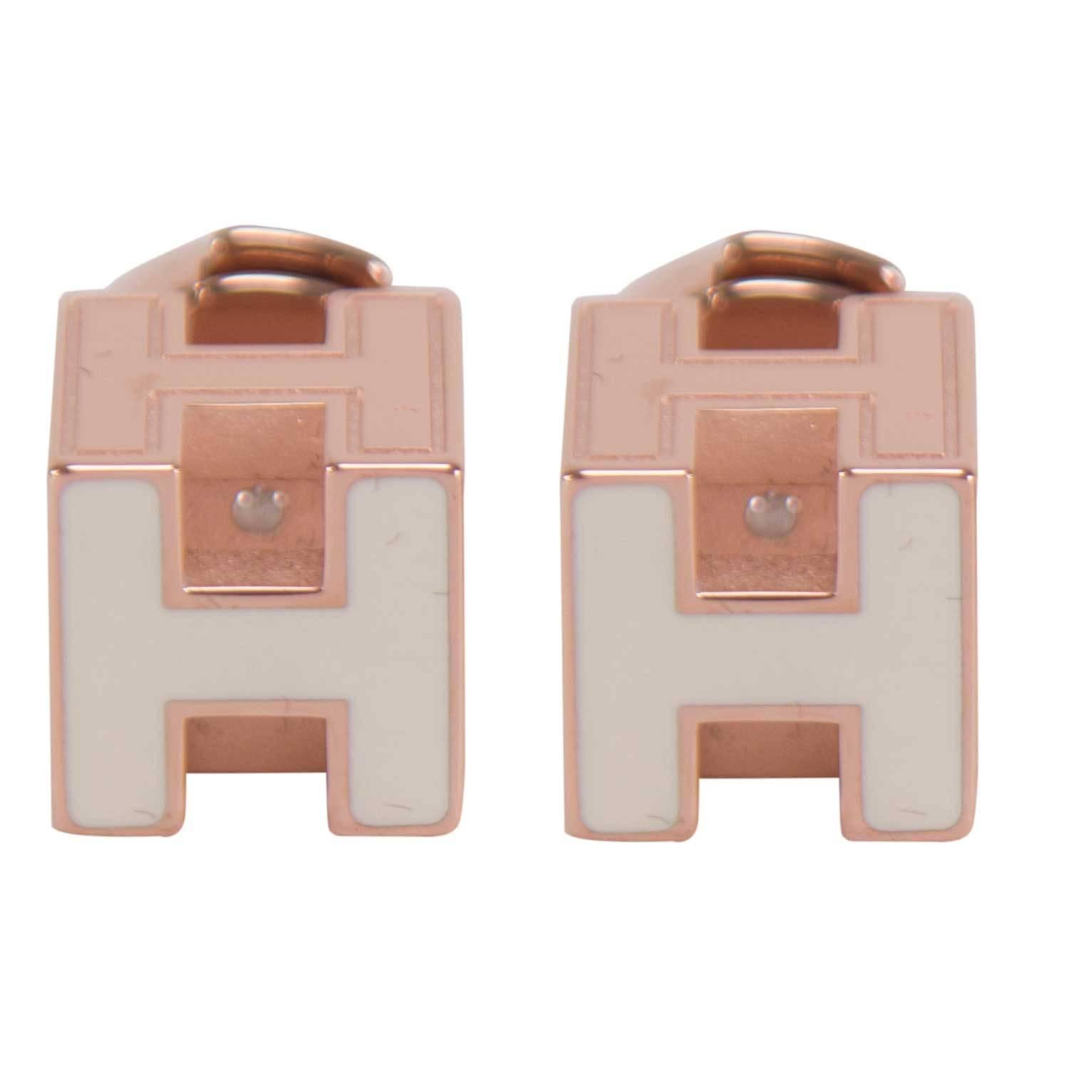 Hermes EARRINGS POP H PLAQUE WHITE ROSE GOLD LACQUER 2015