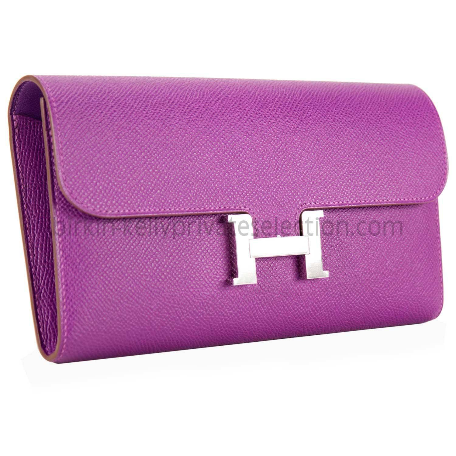 Hermes Wallet Epsom CONSTANCE Anemone Palladium Hardware 2015

Pre-owned and never used.

Bought it in hermes store in 2015

Model:   KELLY  CLASIQUE

Color: Anemone

Details:

With the protective plastic intact.

Comes with original