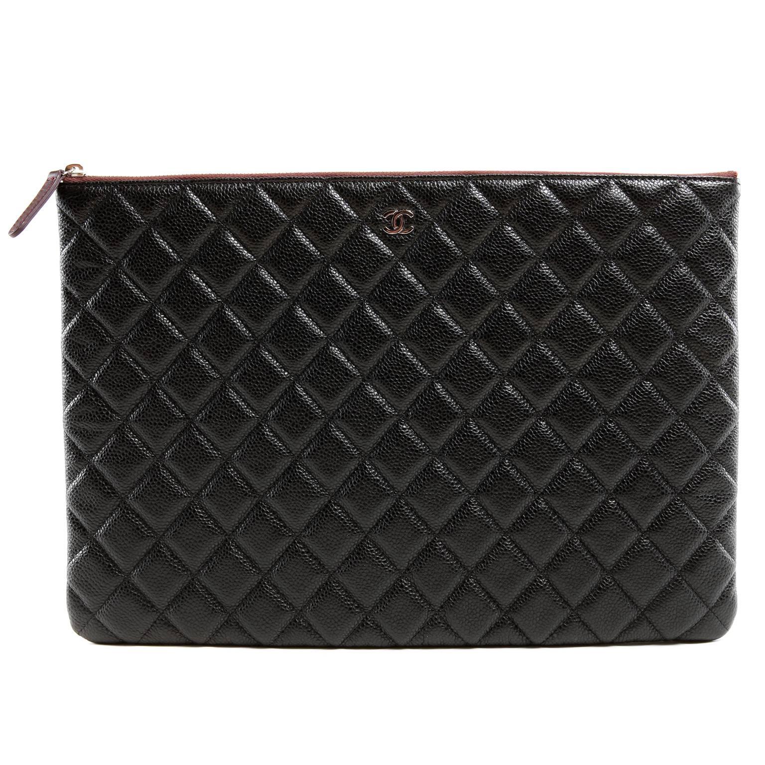 Chanel Black Caviar Leather Portfolio Case For Sale