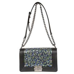 Chanel Black Lambskin and Green Mosaic Leaf Boy Bag 10
