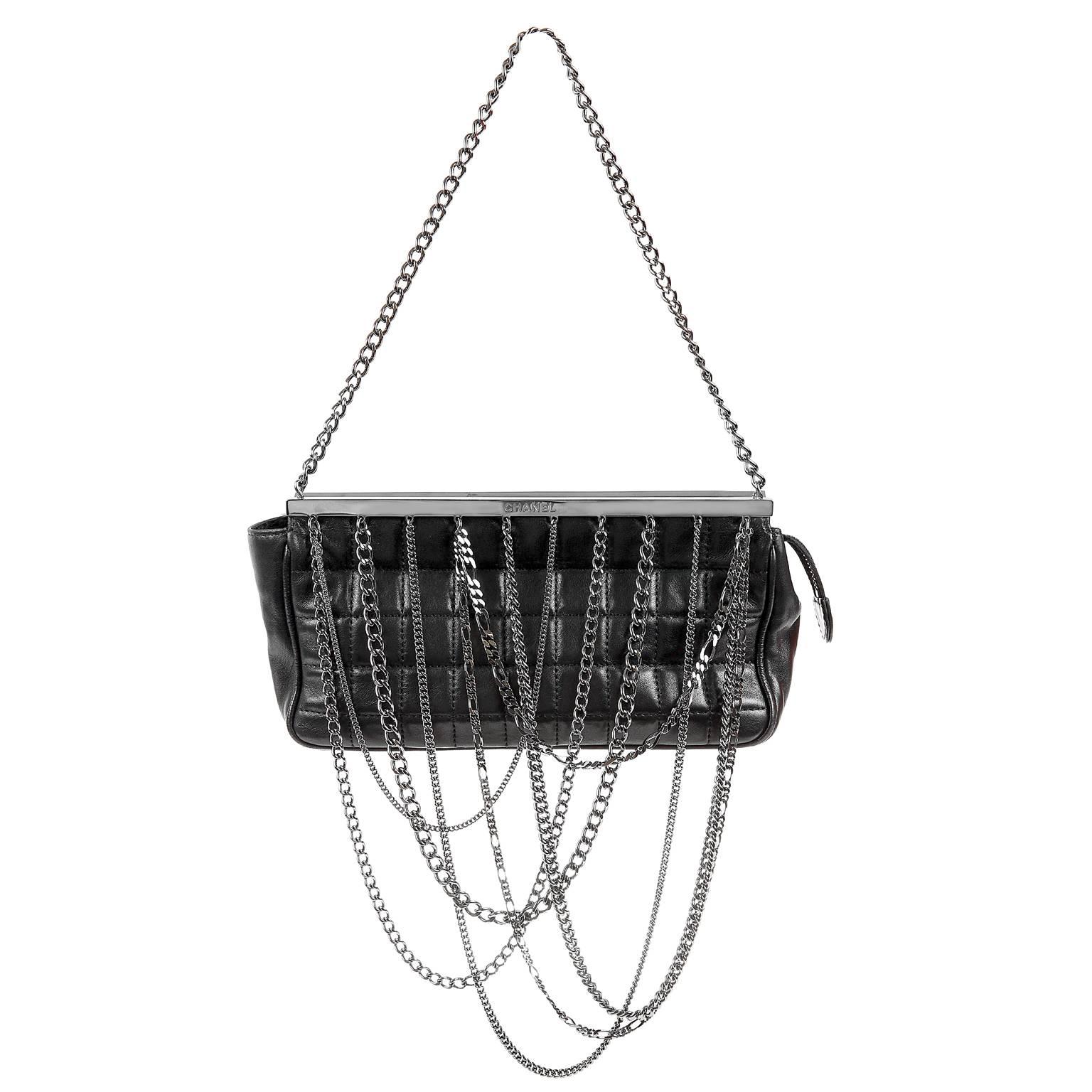 Chanel Black Lambskin Dripping Chains Evening Bag For Sale