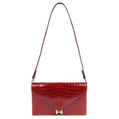 Hermès Braise Red Porosus Crocodile Lydie Clutch with Strap 2