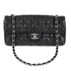 Chanel Black Caviar Leather East West Flap Bag