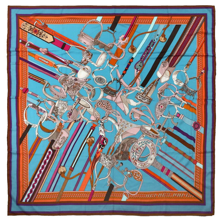 Hermès Turquoise Concours d’etriers Cashmere and Silk Shawl at 1stDibs