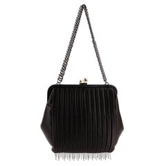 Chanel Runway Black Satin Chain Fringe Pearl Lock Bag